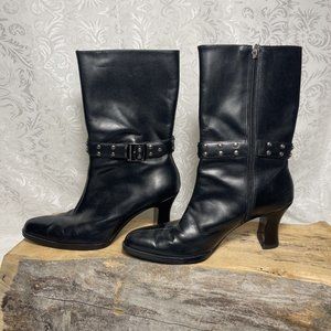 Harley Davidson Boots Women Black Leather Choker Belt Sculpture heal Sz 9
